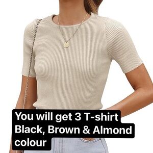 Brand New Women's Short Sleeve Crewneck T Shirt 2024 Summer Ribbed Knit